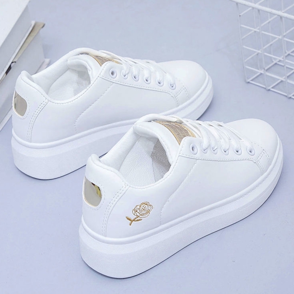 Elegant White and Gold Women's Sneakers